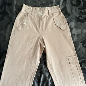 Notes Du Nord NWOT Mia High Waist Ruffled Casual Cargo Pants Tan EU 36/ S/M